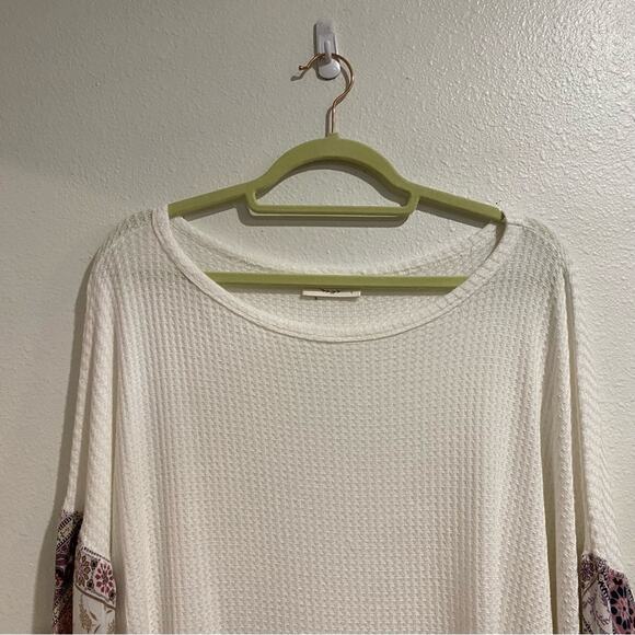 Lavender Field White Waffle Knit Balloon Sleeve Top Sz L - Picture 2 of 10